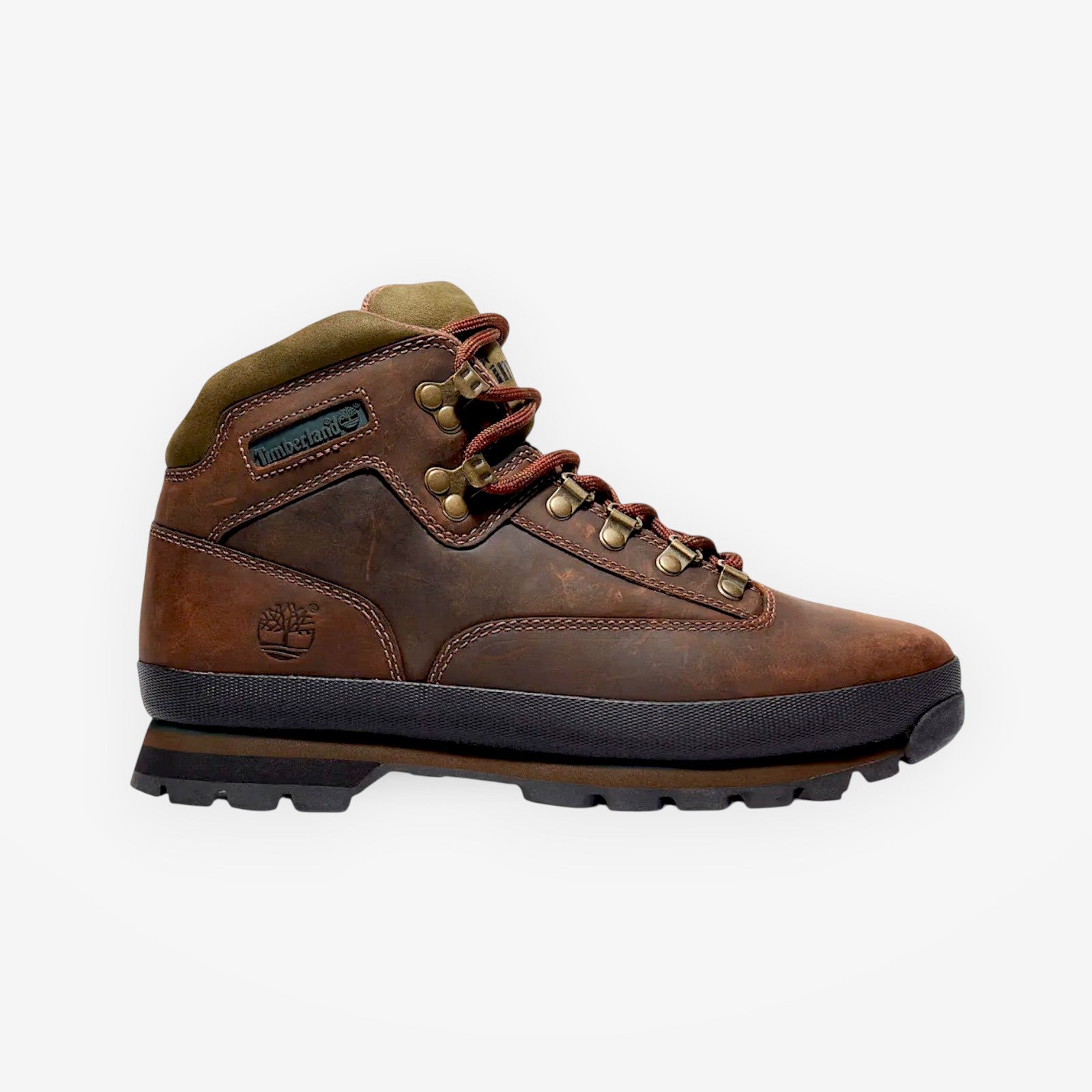 METRO Timberland Euro Hiker Mid boot in brown waterproof leather with a padded collar and durable rubber lug outsole.