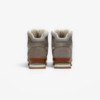 METRO Timberland Euro Hiker boots in medium grey leather with a brown midsole and padded collar, rear view.
