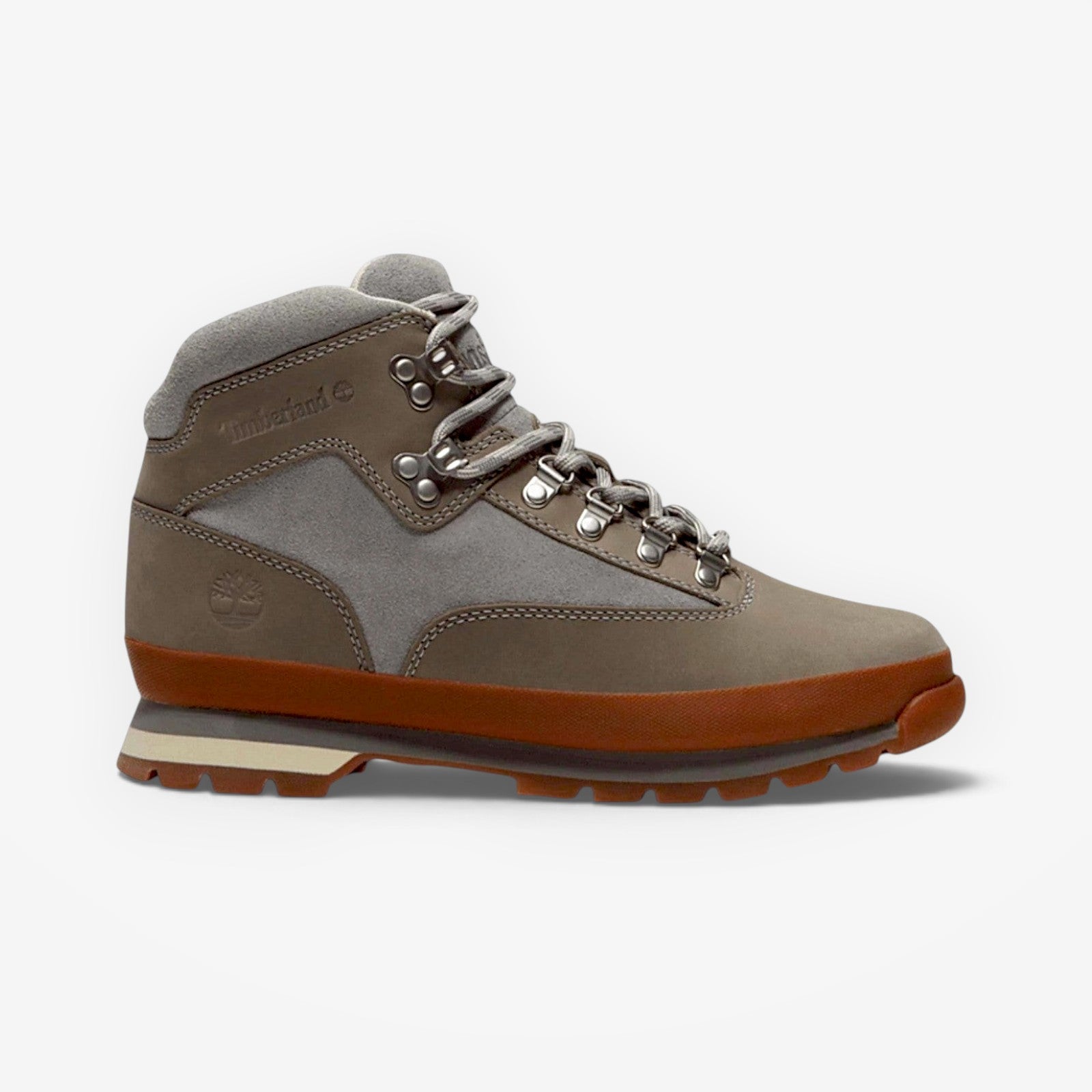 METRO Timberland Euro Hiker boots in medium grey suede and leather with a durable rubber midsole and hiking laces.