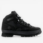 METRO Timberland Euro Hiker Mid black suede and ReBOTL fabric hiking boots with padded collar and lug sole.