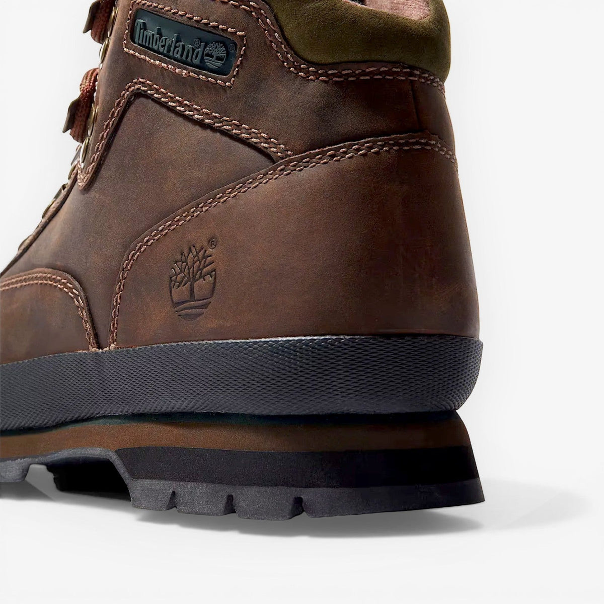 METRO Timberland Euro Hiker Mid brown waterproof leather hiking boots with EVA midsole and rubber lug sole.