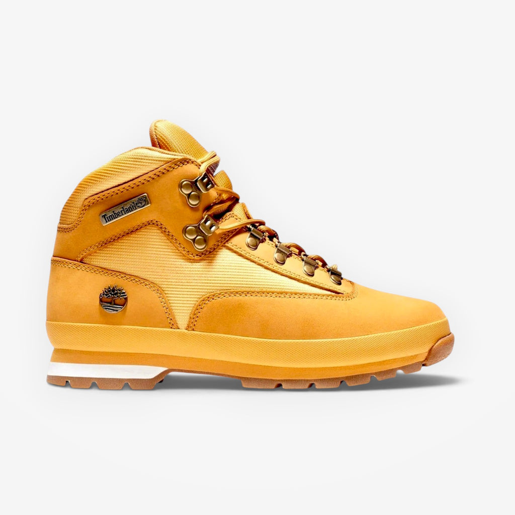 METRO Timberland Euro Hiker Mid boot in wheat nubuck leather and Cordura fabric with a rugged rubber lug outsole.