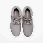 METRO Timberland Premium 6-inch waterproof boots in medium grey nubuck leather with padded collars and lace-up closure