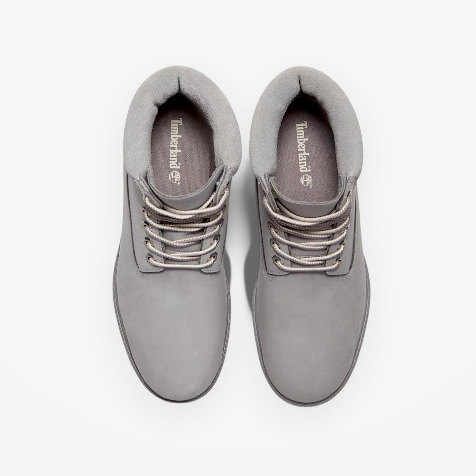 METRO Timberland Premium 6-inch waterproof boots in medium grey nubuck leather with padded collars and lace-up closure