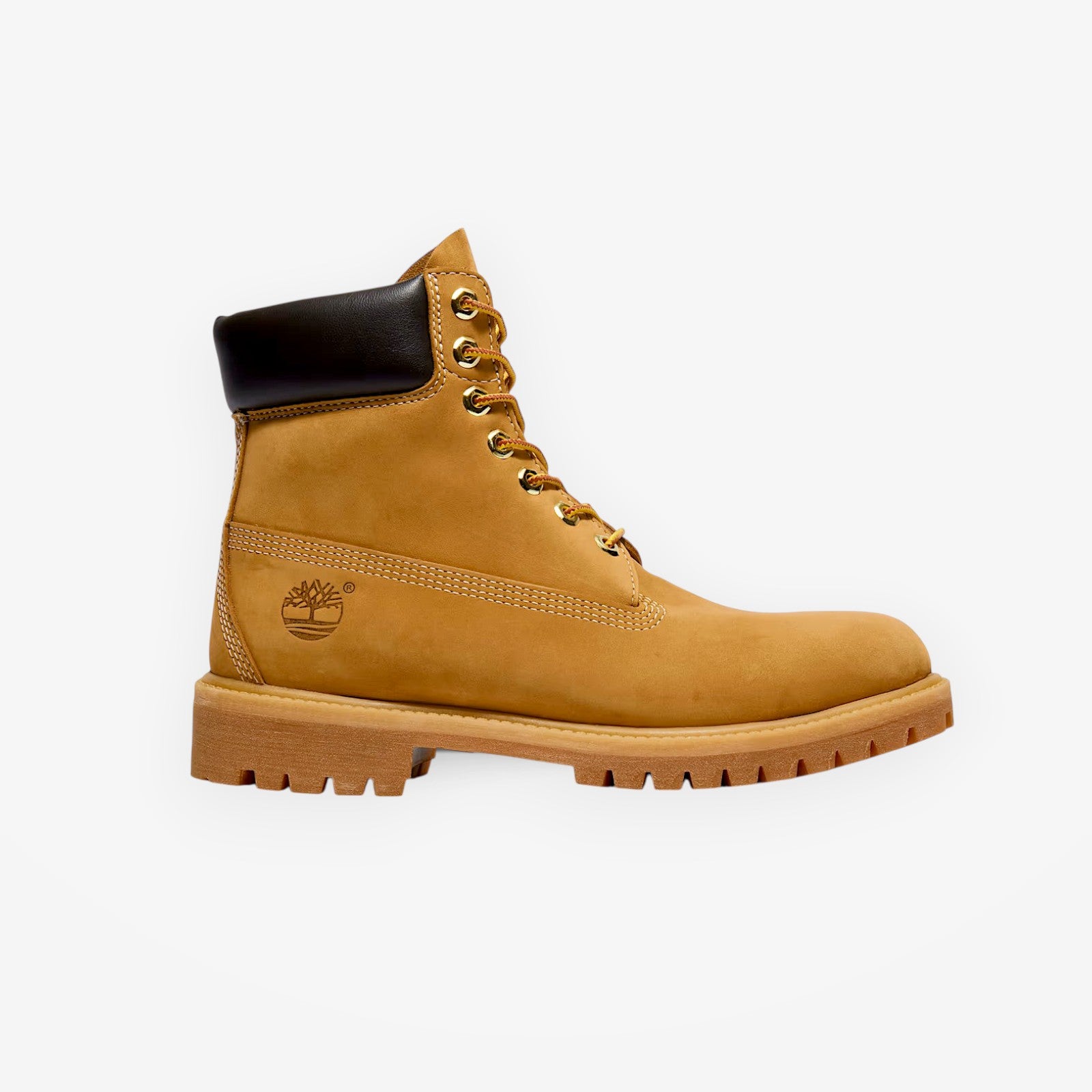METRO Timberland Premium 6-Inch waterproof wheat leather boot with a padded collar and durable rubber lug outsole.