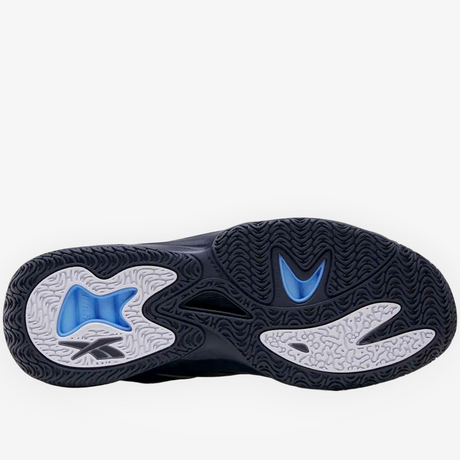 METRO Reebok Angel Reese 1 basketball shoes in navy, white, and peri blue with performance rubber outsole.