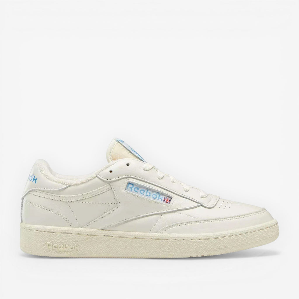 METRO Reebok Club C 85 Vintage chalk blue leather low-top sneakers with EVA cushioning and rubber outsole.