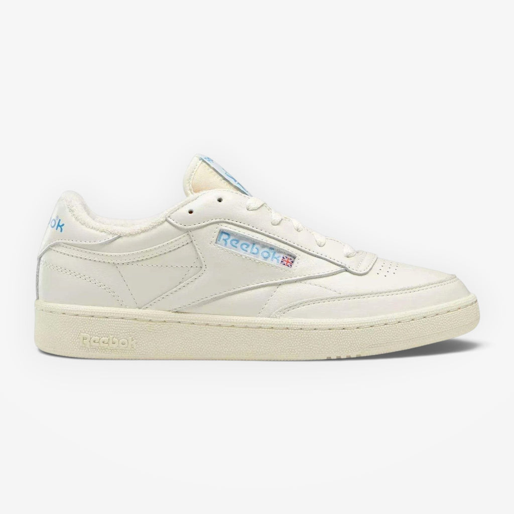 METRO Reebok Club C 85 Vintage chalk blue leather low-top sneakers with EVA cushioning and rubber outsole.