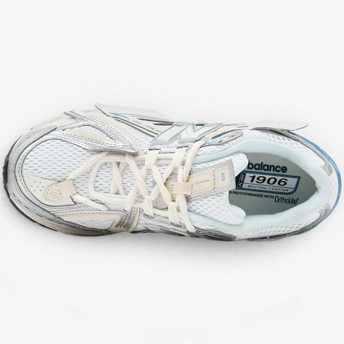 METRO New Balance 1906A sneaker in Sea Salt and Altitude Metallic with mesh upper and curved synthetic overlays