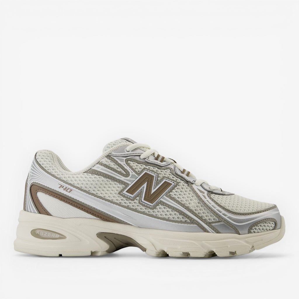 new balance sneaker, mesh and synthetic upper, cream and silver, athletic footwear