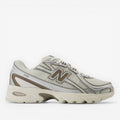 new balance sneaker, mesh and synthetic upper, cream and silver, athletic footwear
