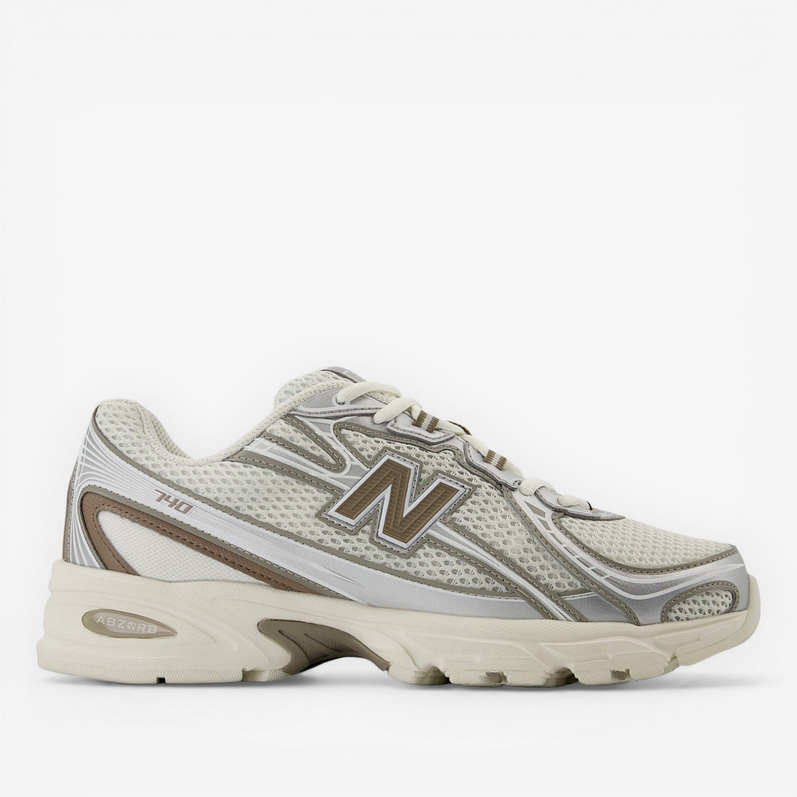 new balance sneaker, mesh and synthetic upper, cream and silver, athletic footwear