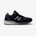 New Balance black sneaker, men's footwear, mesh and suede details, side profile