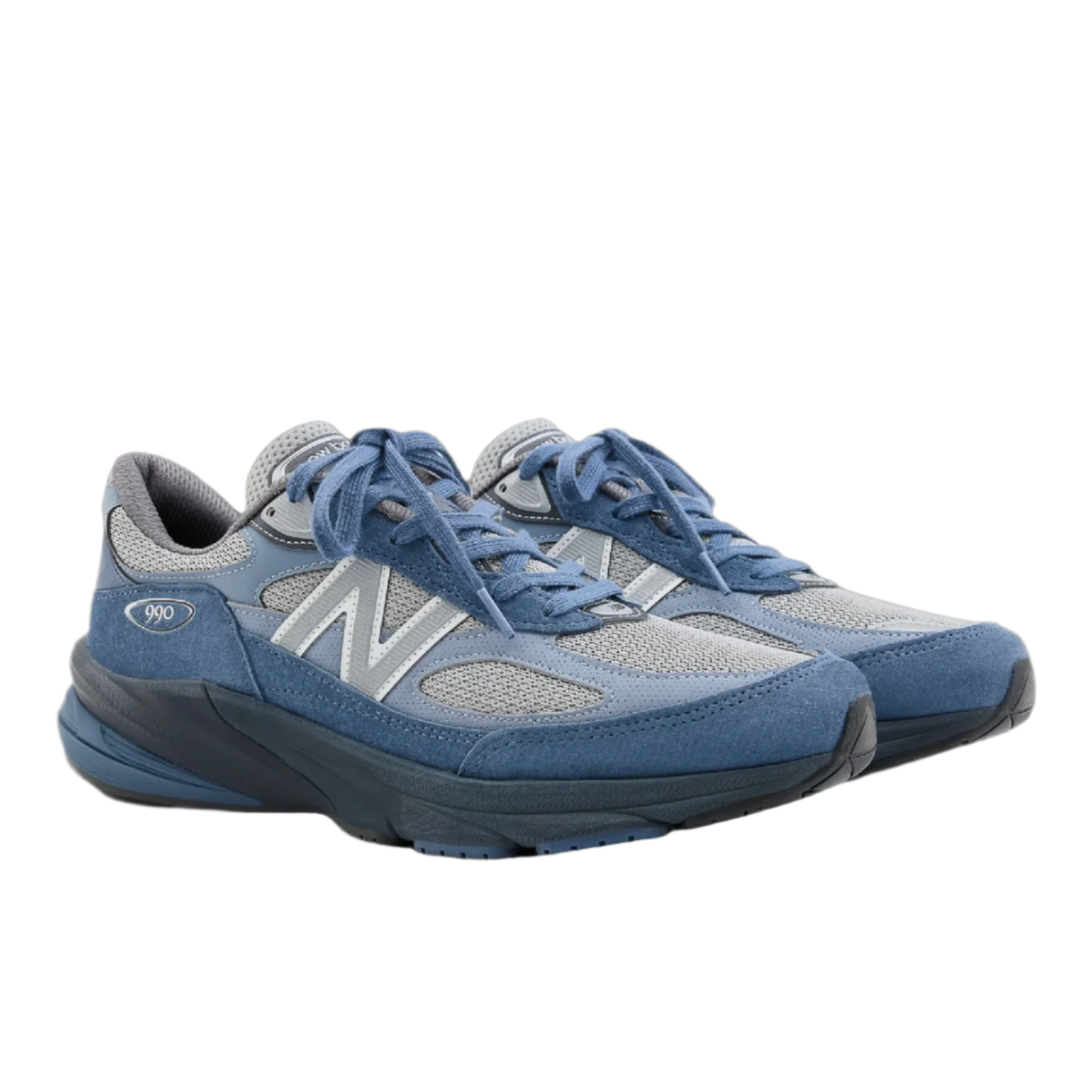 blue and grey new balance sneakers with mesh and suede details, lifestyle footwear
